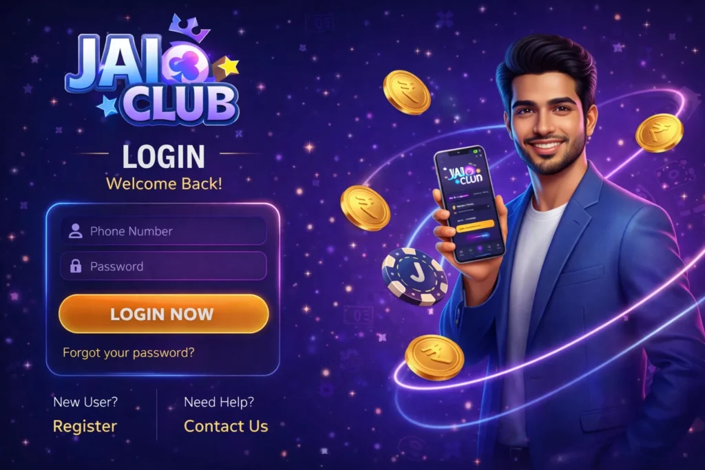 "Jai Club login page with secure sign-in form, online gaming platform access, and user account login interface"