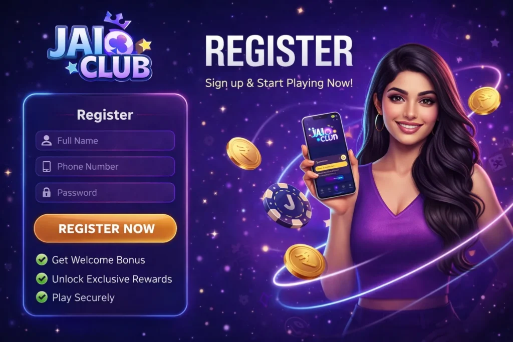 "Jai Club online gaming registration page with secure signup form, new user account creation, and quick access to rewards"